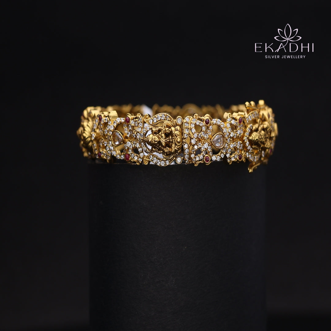 HJ13701 -  Nakshi CZ Silver Bangle with Traditional Motifs