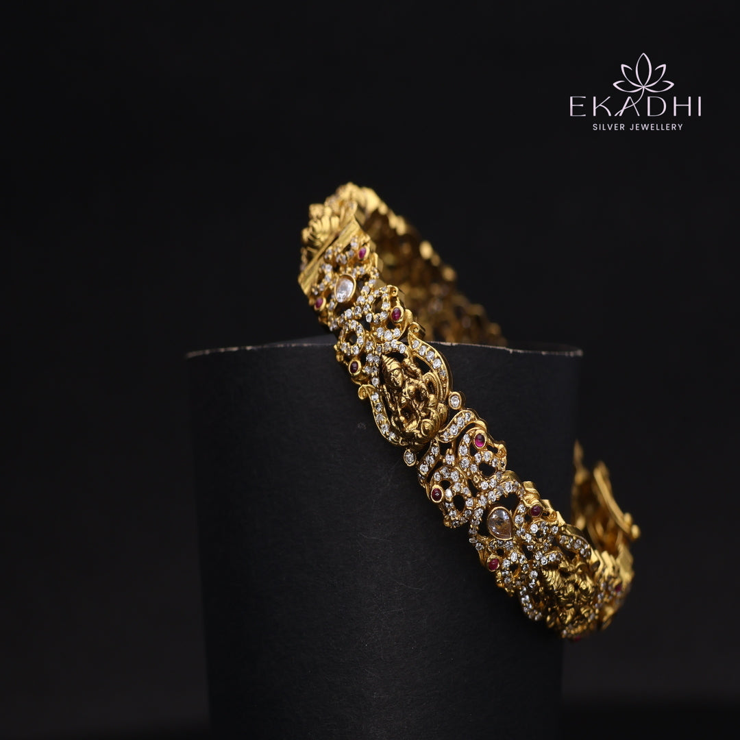 HJ13701 - Nakshi CZ Silver Bangle with Traditional Motifs