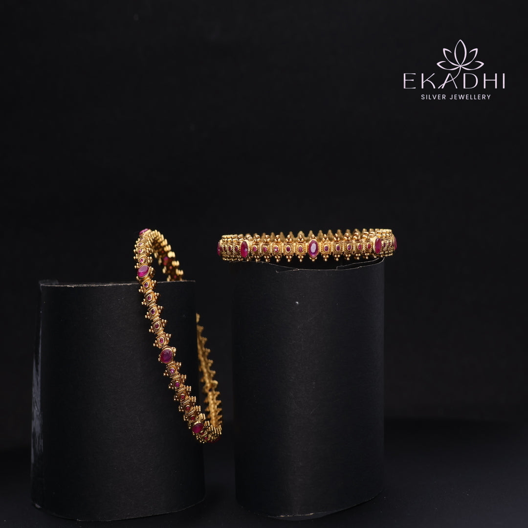 HJ13717- Nakshi CZ Silver Bangles
