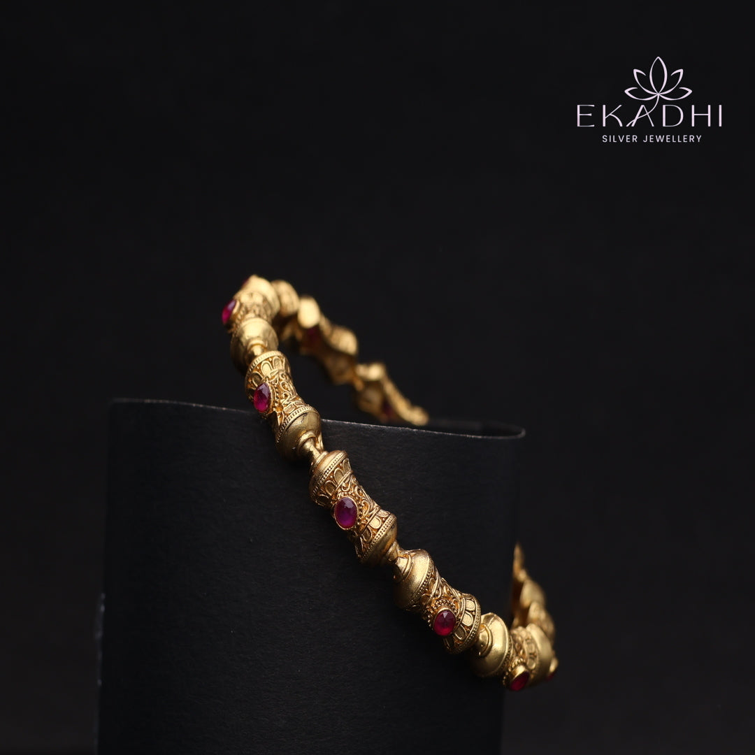 HJ13719-Nakshi CZ Silver Bangle with Traditional Motifs