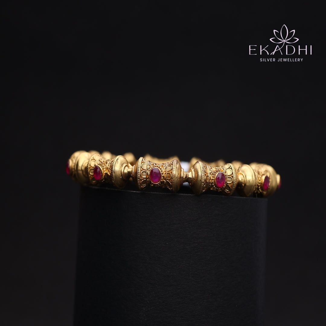 HJ13719-Nakshi CZ Silver Bangle with Traditional Motifs