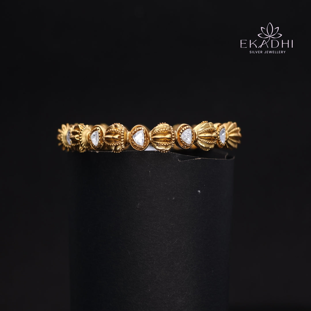 HJ13723-Nakshi CZ Silver Bangle with Traditional Motifs