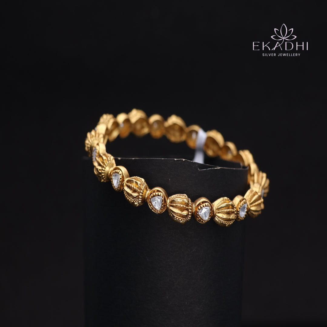 HJ13723-Nakshi CZ Silver Bangle with Traditional Motifs