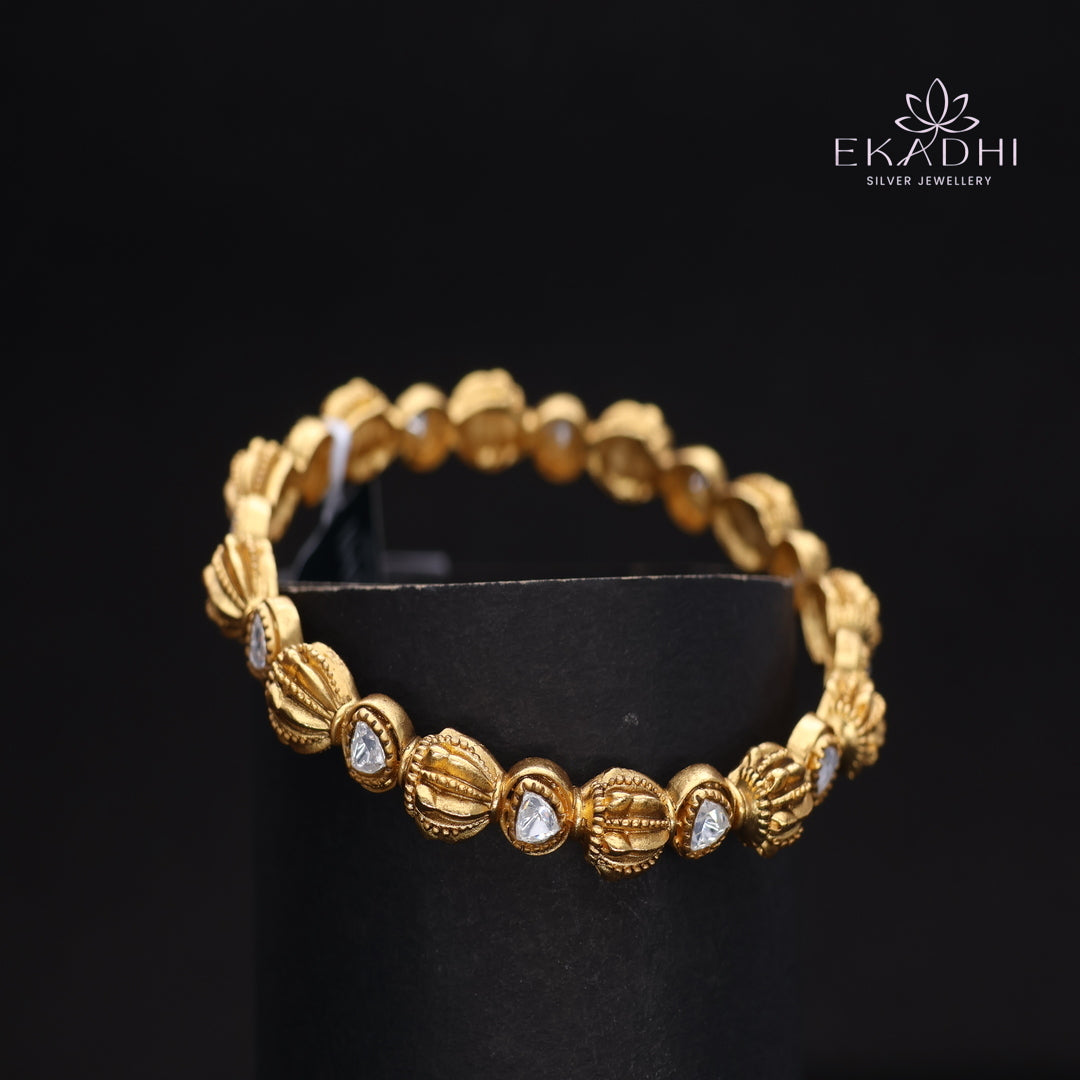 HJ13724- Nakshi CZ Silver Bangle with Traditional Motifs