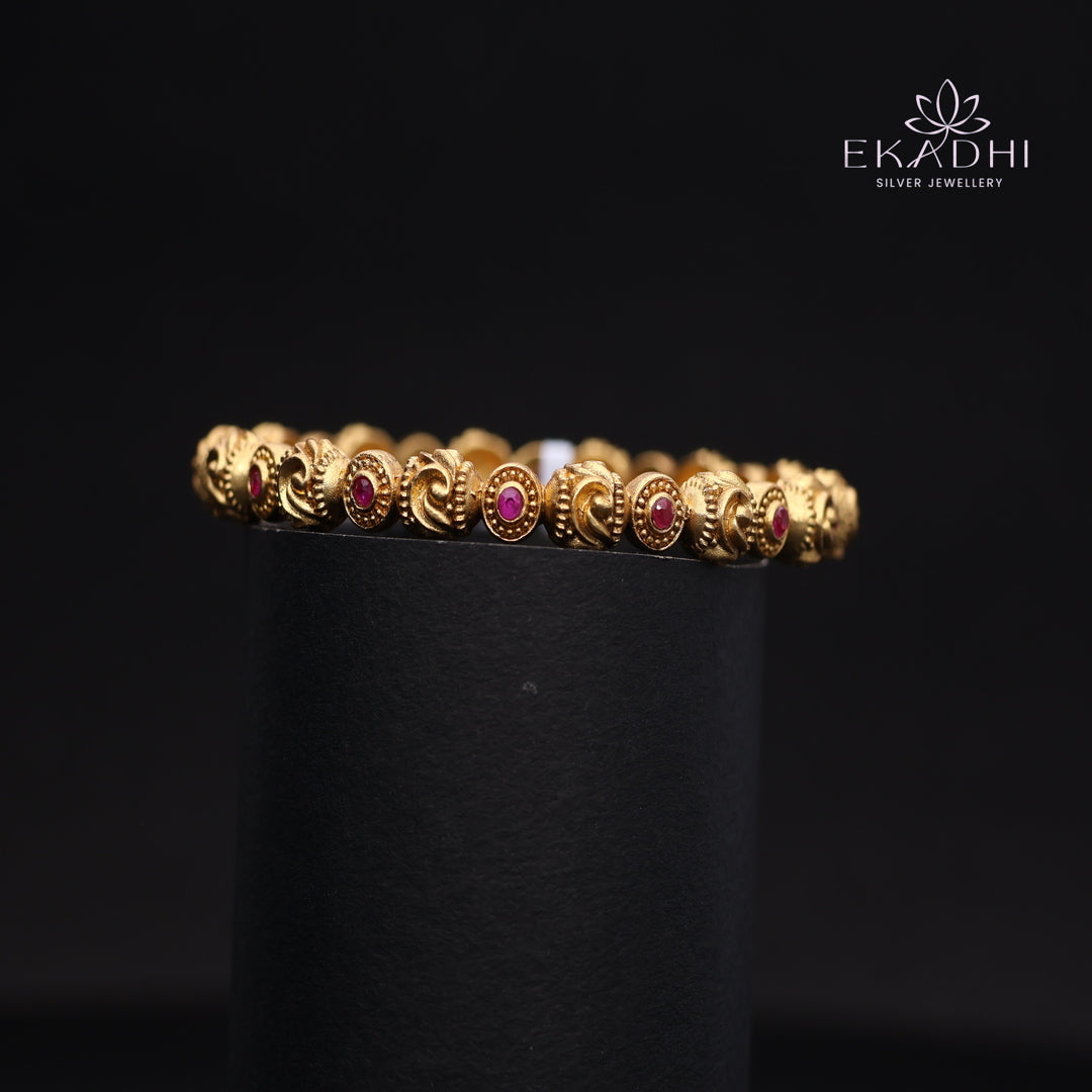 HJ13725-Nakshi CZ Silver Bangle with Traditional Motifs