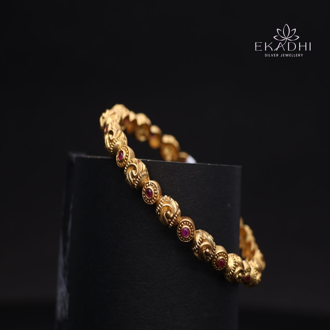 HJ13725-Nakshi CZ Silver Bangle with Traditional Motifs