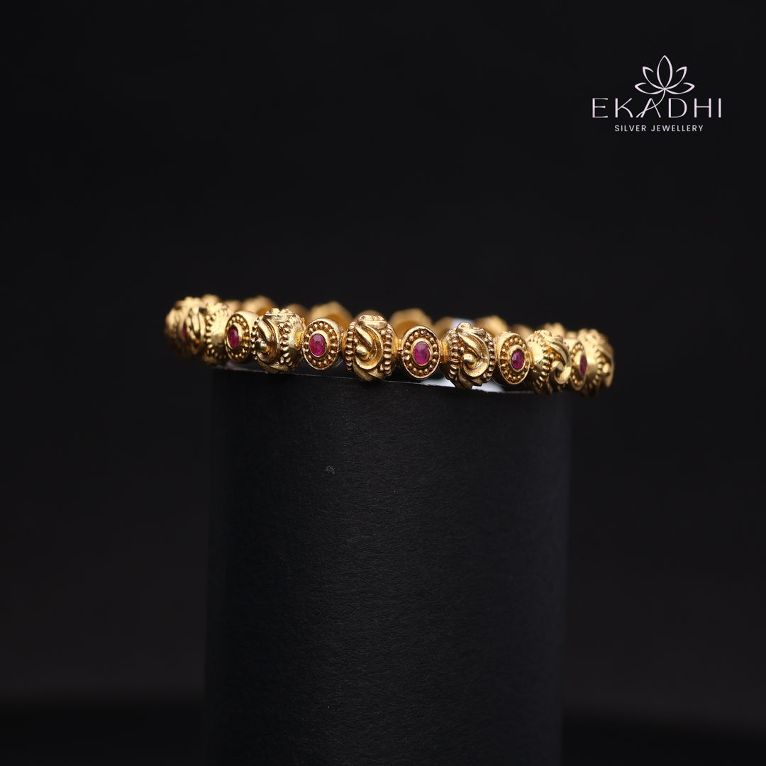 HJ13726-Nakshi CZ Silver Bangle with Traditional Motifs