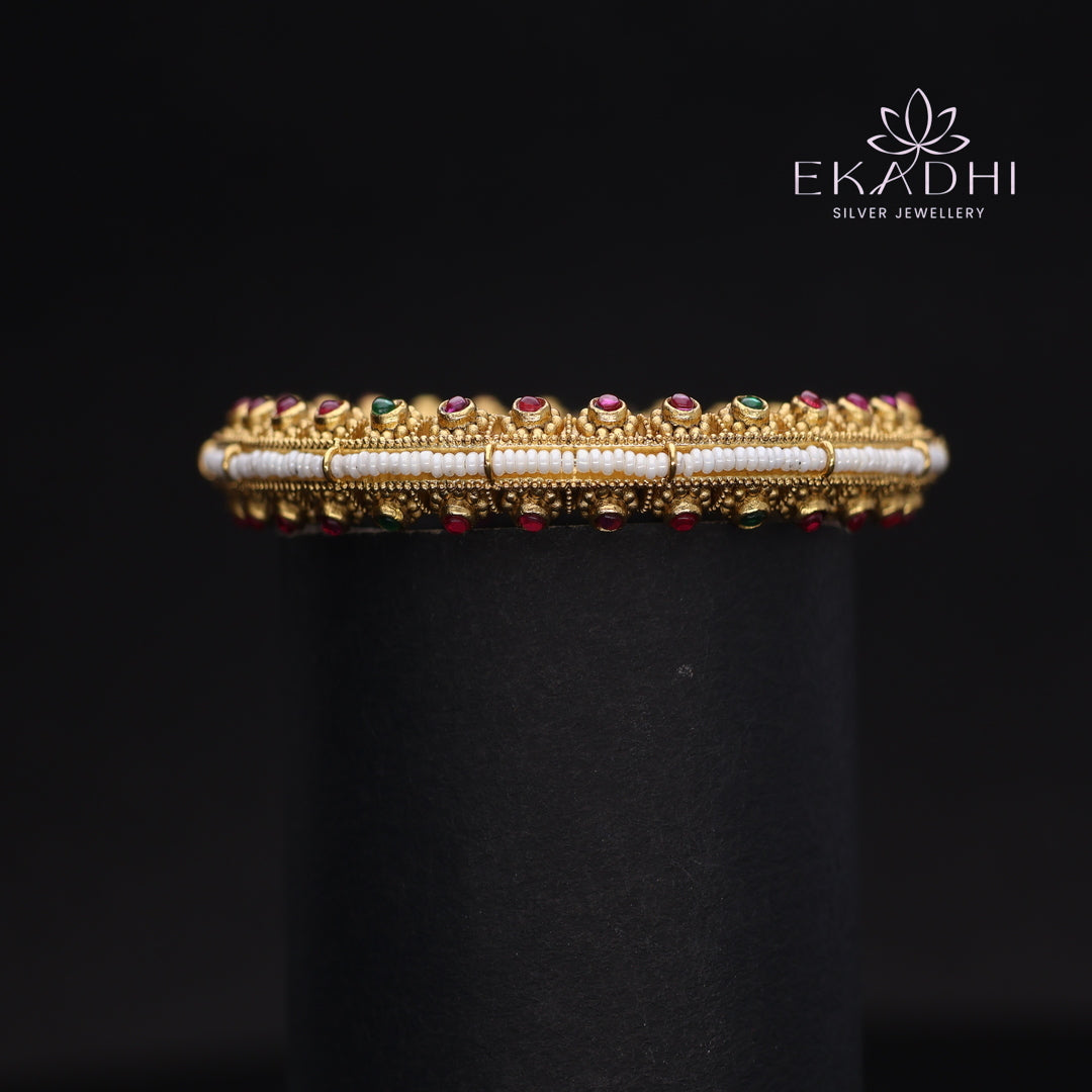 HJ13727-Nakshi CZ Silver Bangles with Traditional Motifs