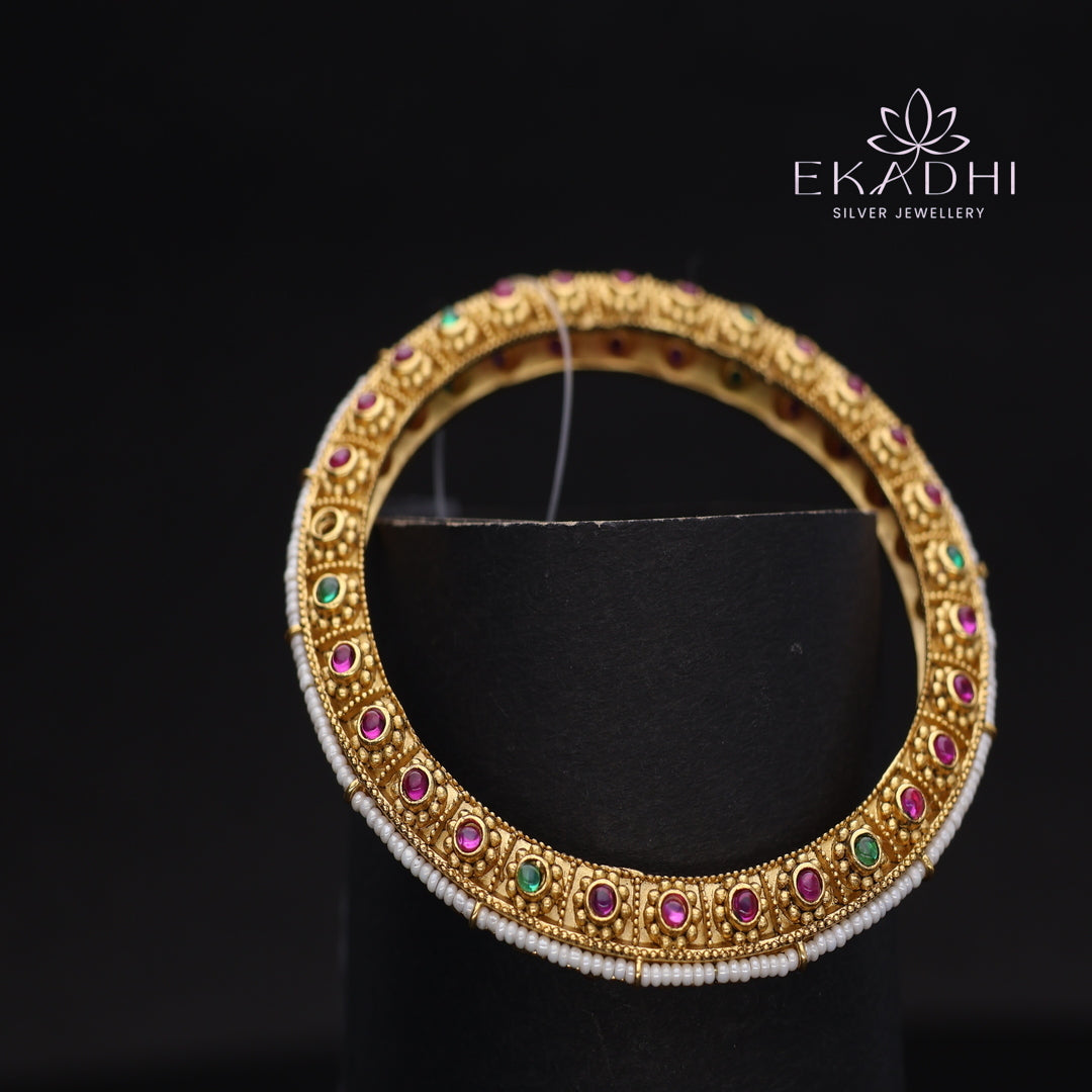 HJ13727-Nakshi CZ Silver Bangles with Traditional Motifs