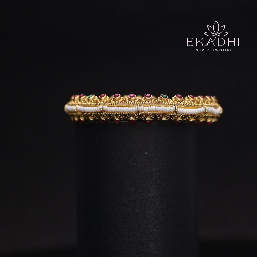 HJ13728-Nakshi CZ Silver Bangle with Traditional Motifs