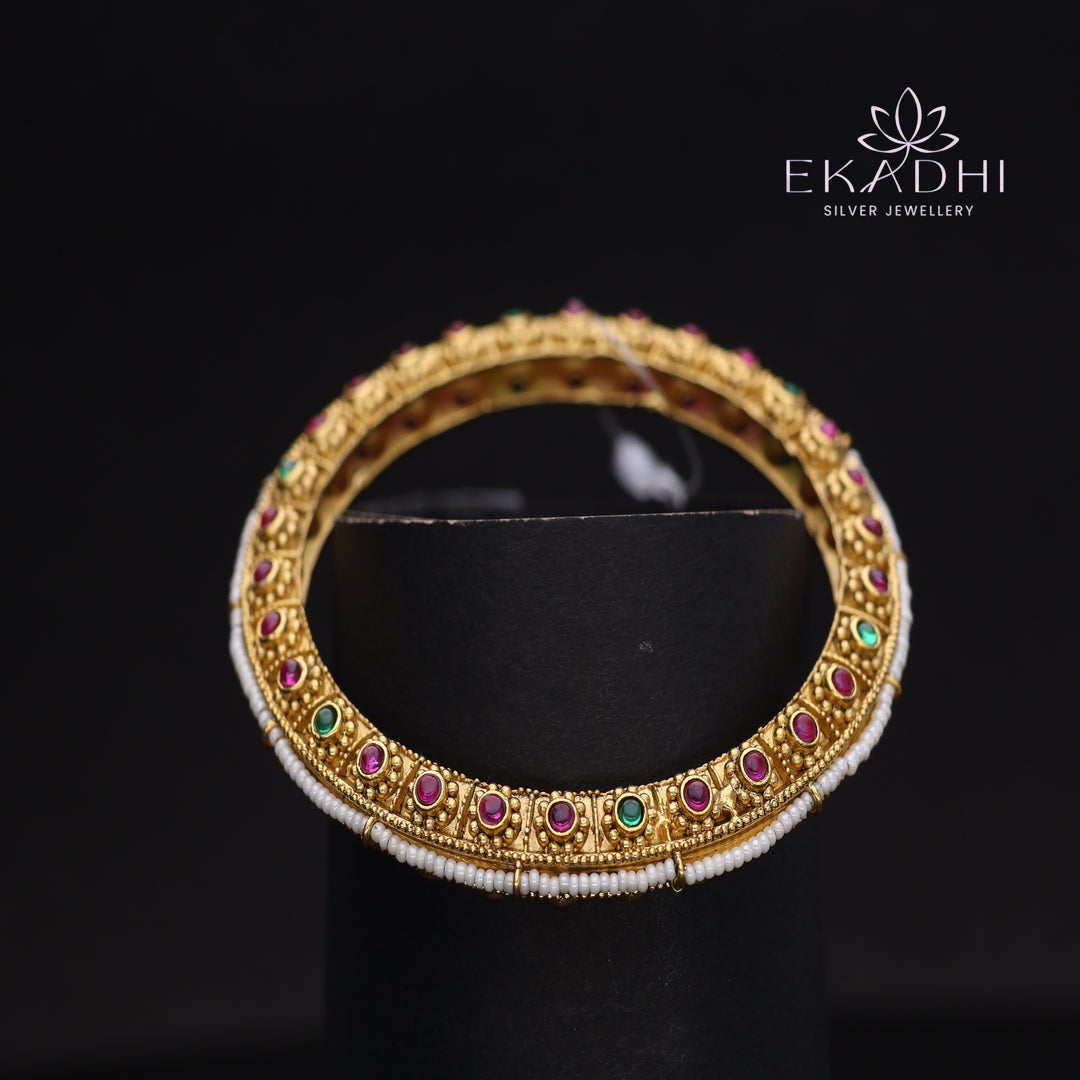 HJ13728-Nakshi CZ Silver Bangle with Traditional Motifs