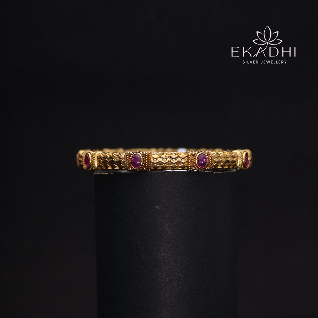 HJ13730-Nakshi CZ Silver Bangle with Traditional Motifs