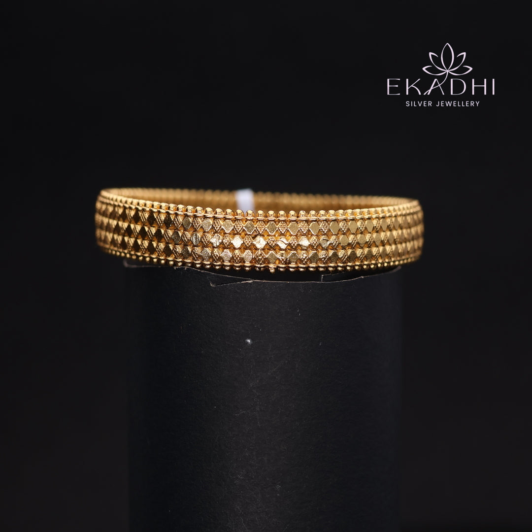 HJ13731- Nakshi CZ Silver Bangle with Traditional Motifs