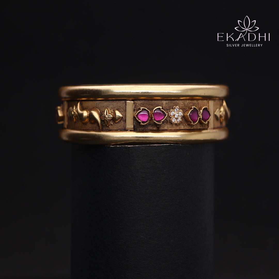 HJ13746-Nakshi CZ Silver Bangles with Traditional Motifs