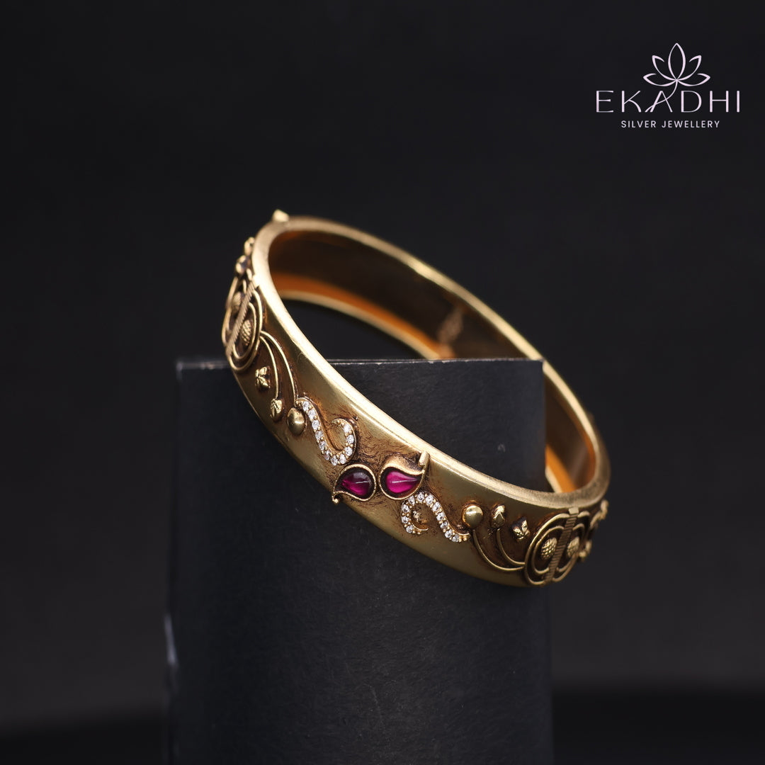 HJ13748-Nakshi CZ Silver Bangles with Traditional Motifs