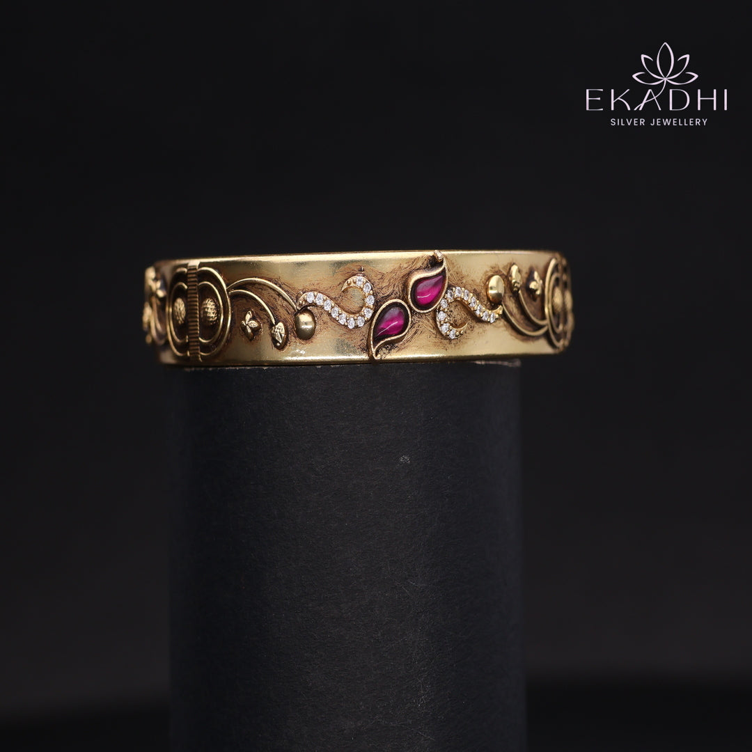 HJ13748-Nakshi CZ Silver Bangles with Traditional Motifs