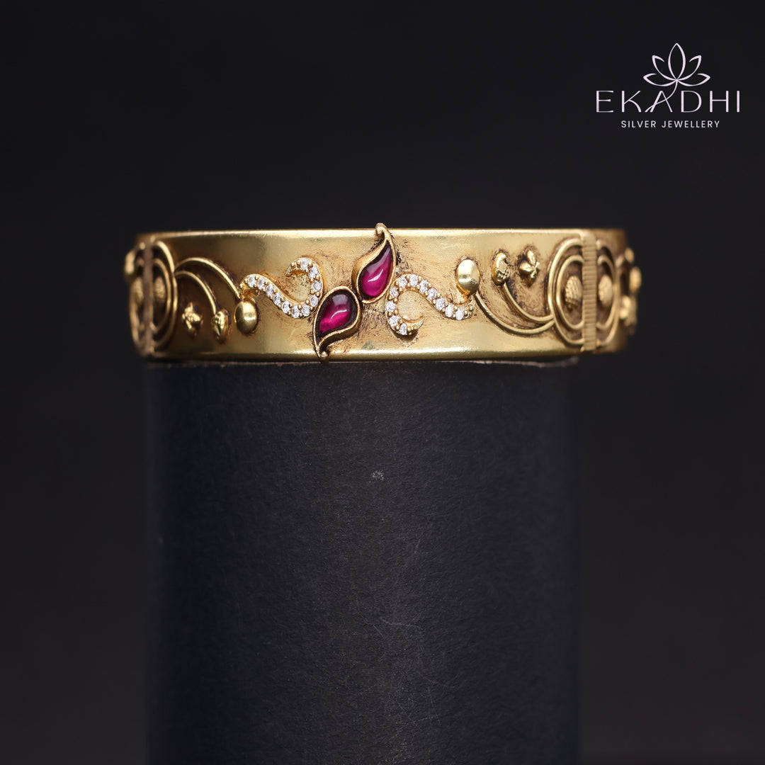 HJ13749- Nakshi CZ Silver Bangles with Traditional Motifs