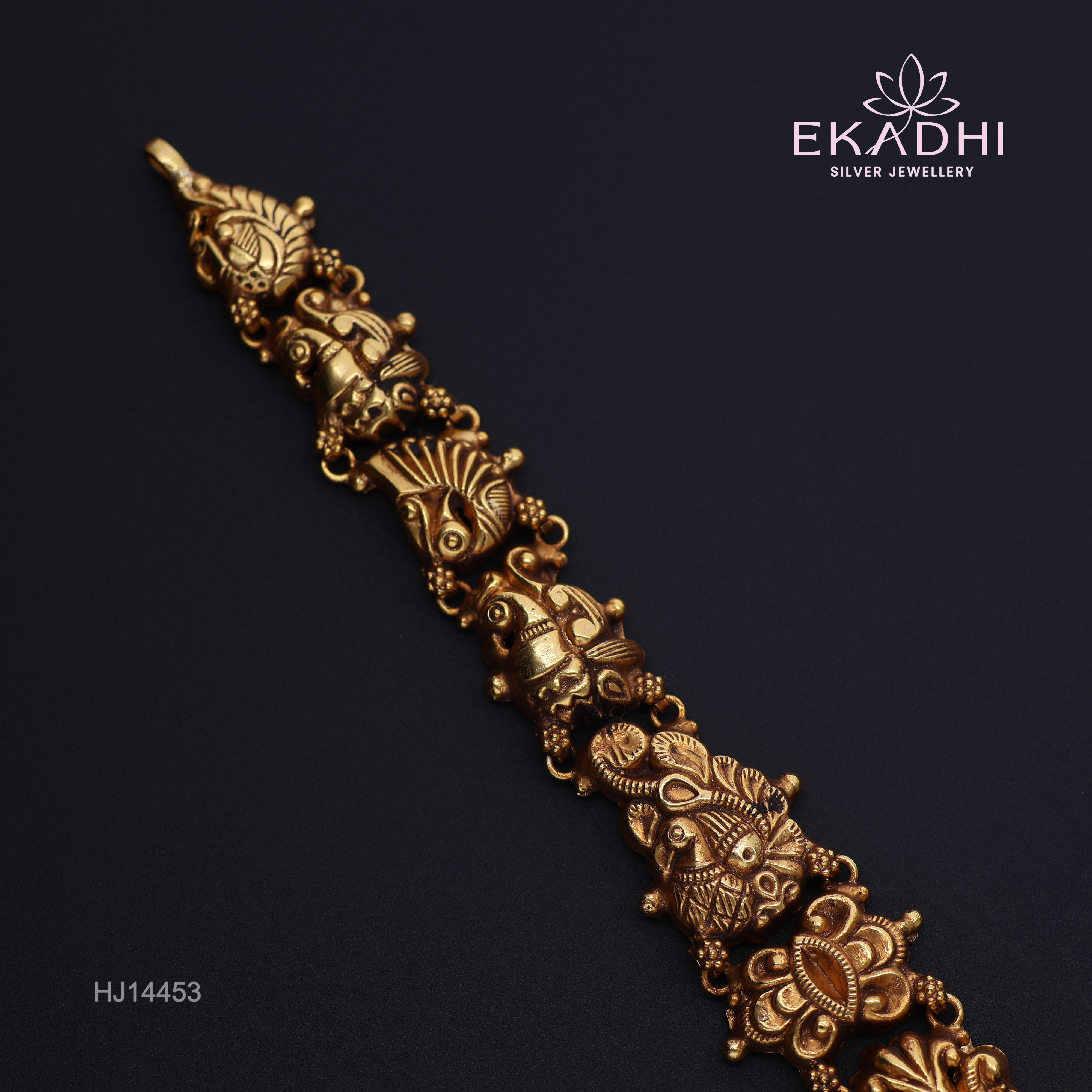 HJ14453 – Nakshi Haram with Long Temple Design & Red Beads