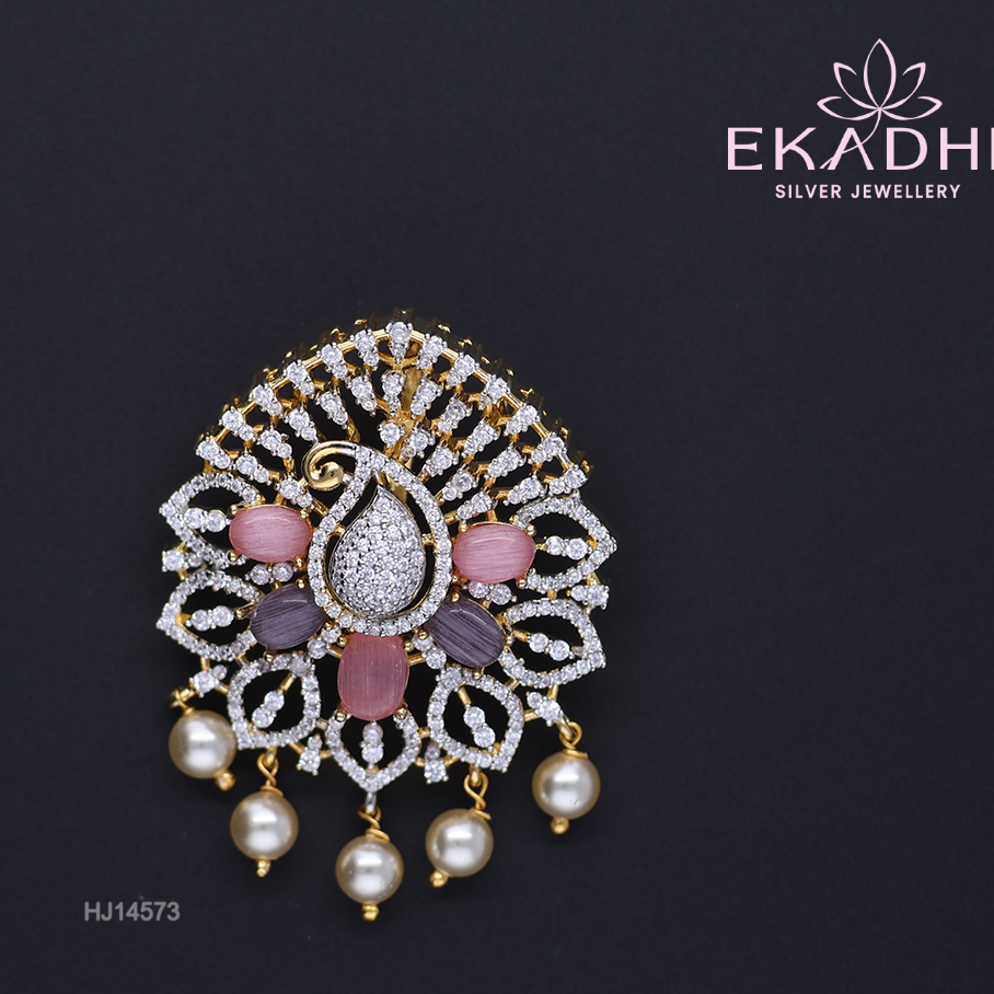 HJ14573 – Colour Stone Pendant with Mango Motif in Pink & Purple