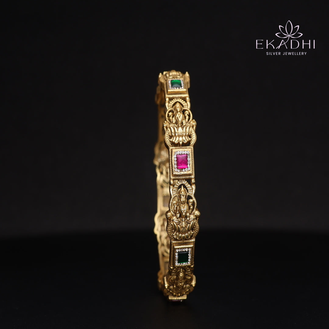 HJ15362-Nakshi CZ Silver Bangle with Traditional Motifs