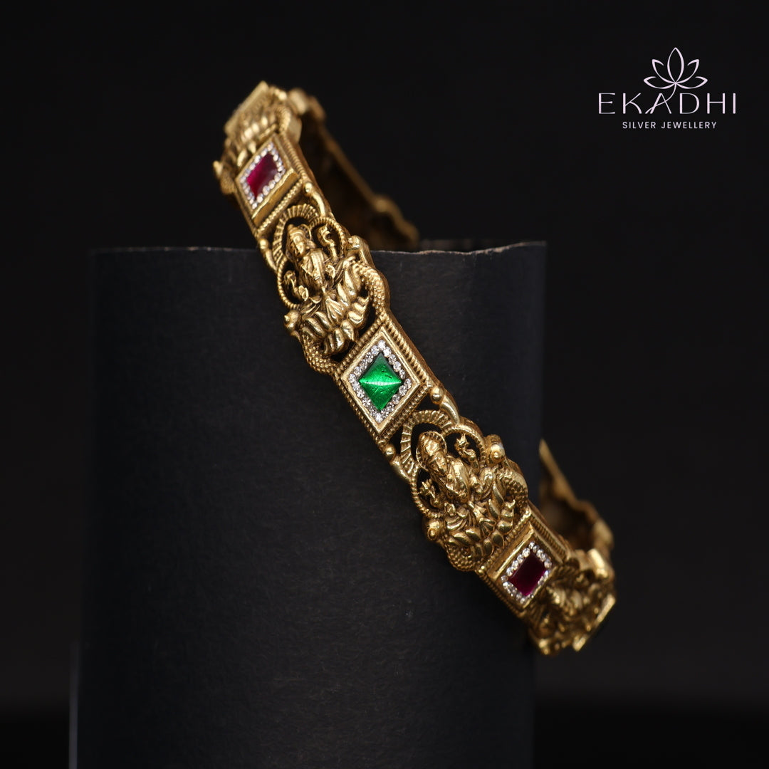 HJ15362-Nakshi CZ Silver Bangle with Traditional Motifs