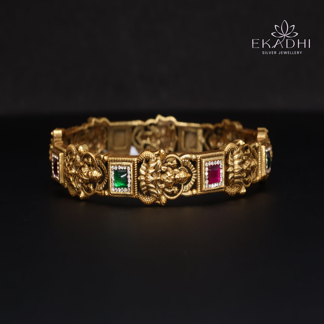 HJ15363-Nakshi CZ Silver Bangle with Traditional Motifs