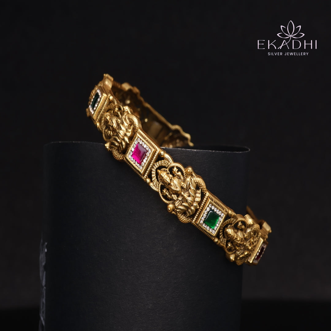 HJ15363-Nakshi CZ Silver Bangle with Traditional Motifs