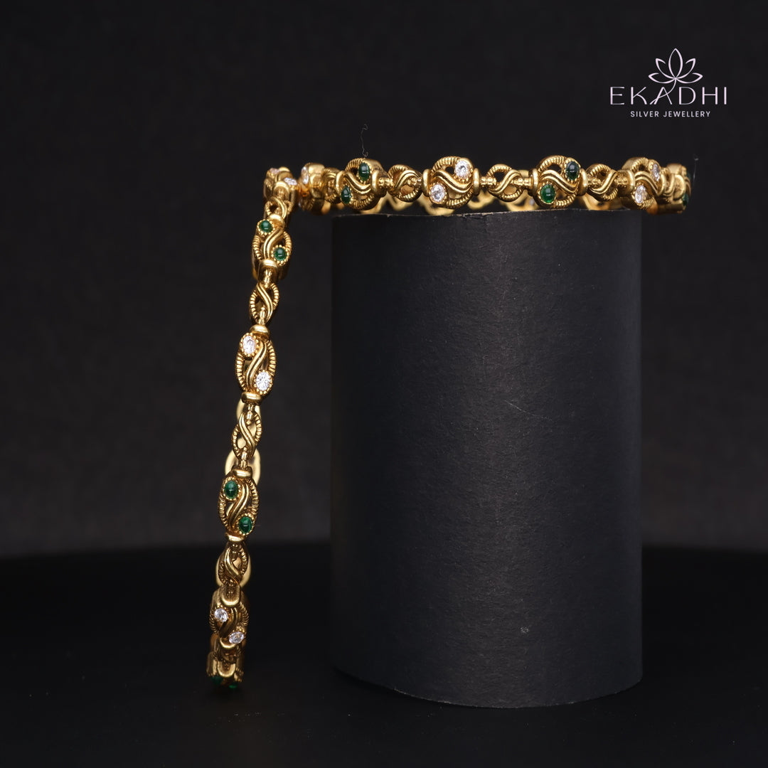 HJ15366-Nakshi CZ Silver Bangles with Traditional Motifs