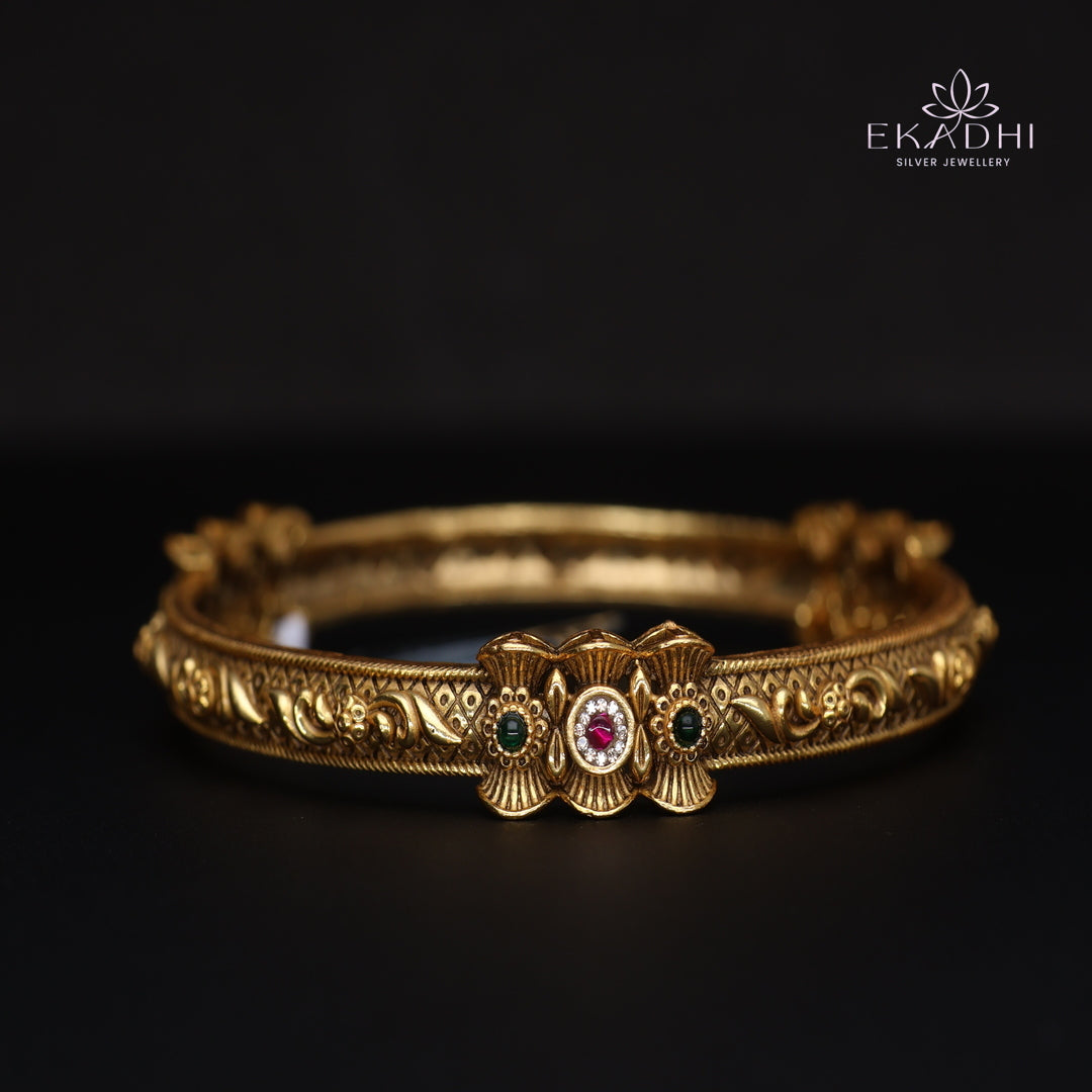 HJ15369-Nakshi CZ Silver Bangle with Traditional Motifs