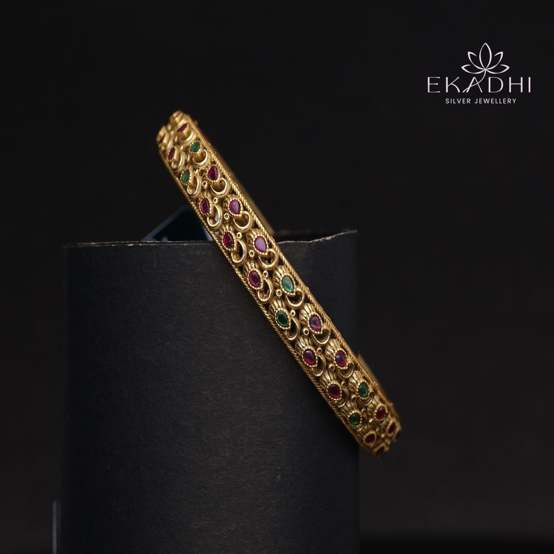 HJ15371-Nakshi CZ Silver Bangle with Traditional Motifs