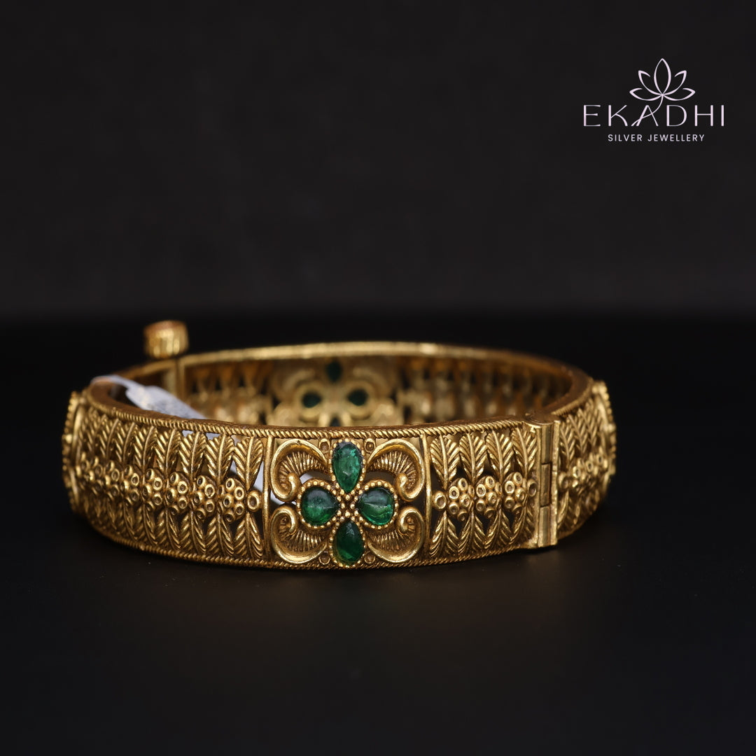 HJ15373-Nakshi CZ Silver Bangle with Traditional Motifs