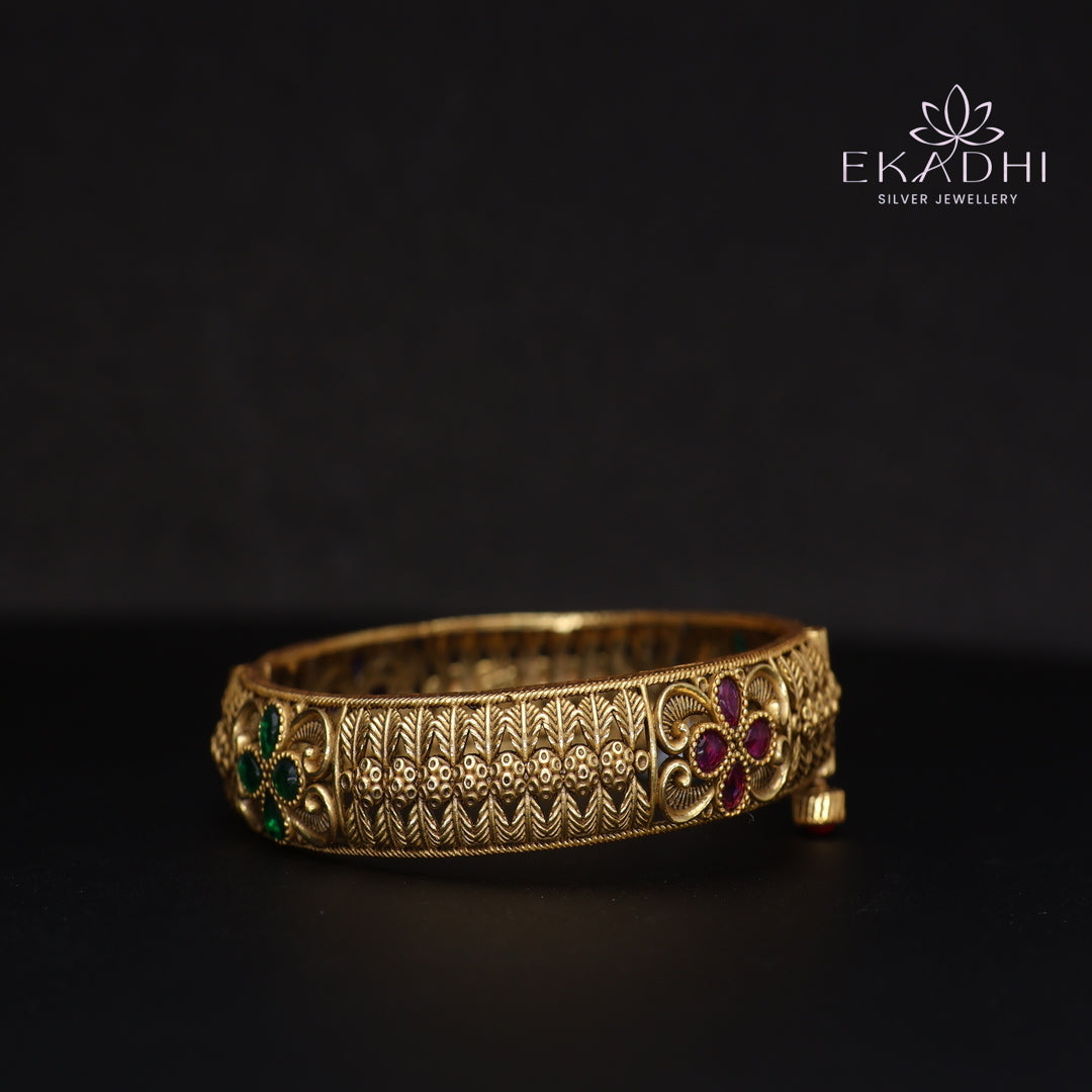 HJ15374-Nakshi CZ Silver Bangles with Traditional Motifs