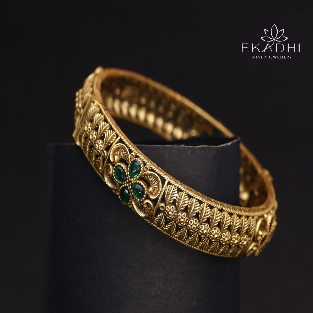 HJ15374-Nakshi CZ Silver Bangles with Traditional Motifs