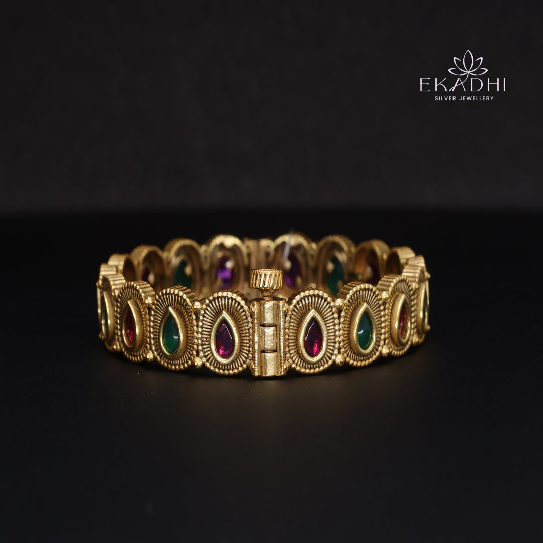 HJ15377-Nakshi CZ Silver Bangle with Traditional Motifs