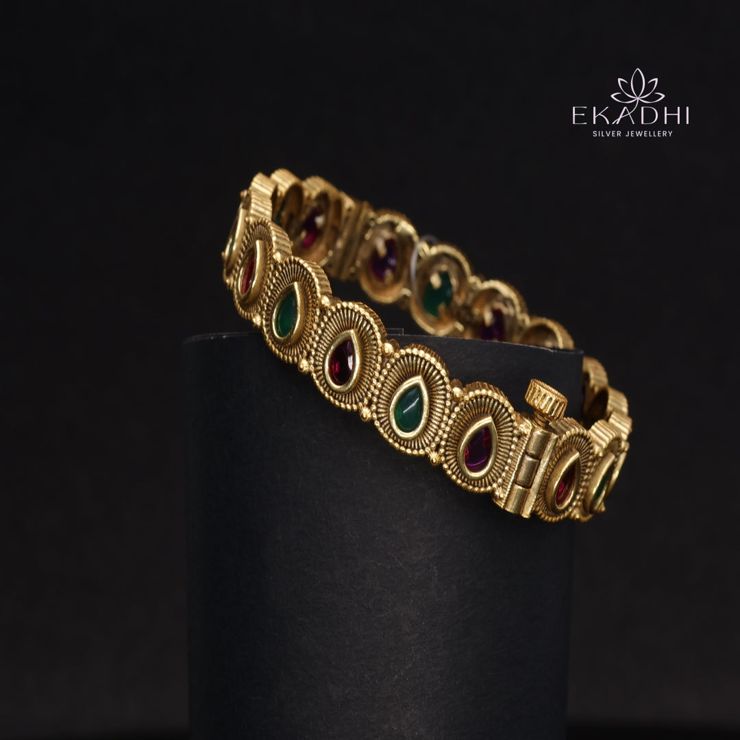 HJ15377-Nakshi CZ Silver Bangle with Traditional Motifs