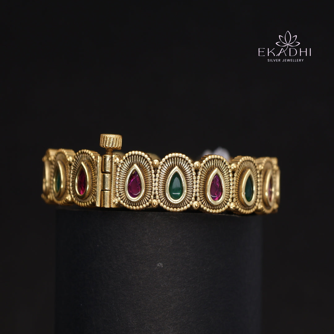 HJ15378- Nakshi CZ Silver Bangles with Traditional Motifs