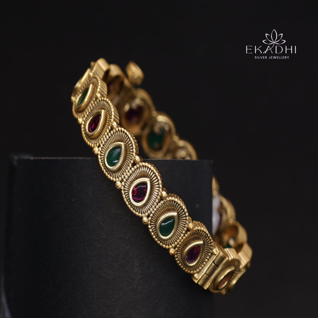 HJ15378- Nakshi CZ Silver Bangles with Traditional Motifs
