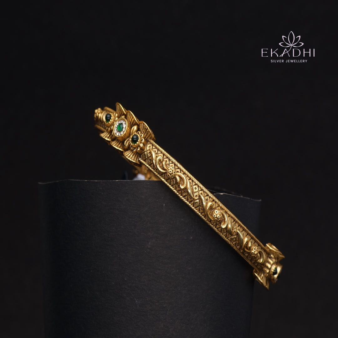 HJ15380-Nakshi CZ Silver Bangle with Traditional Motifs