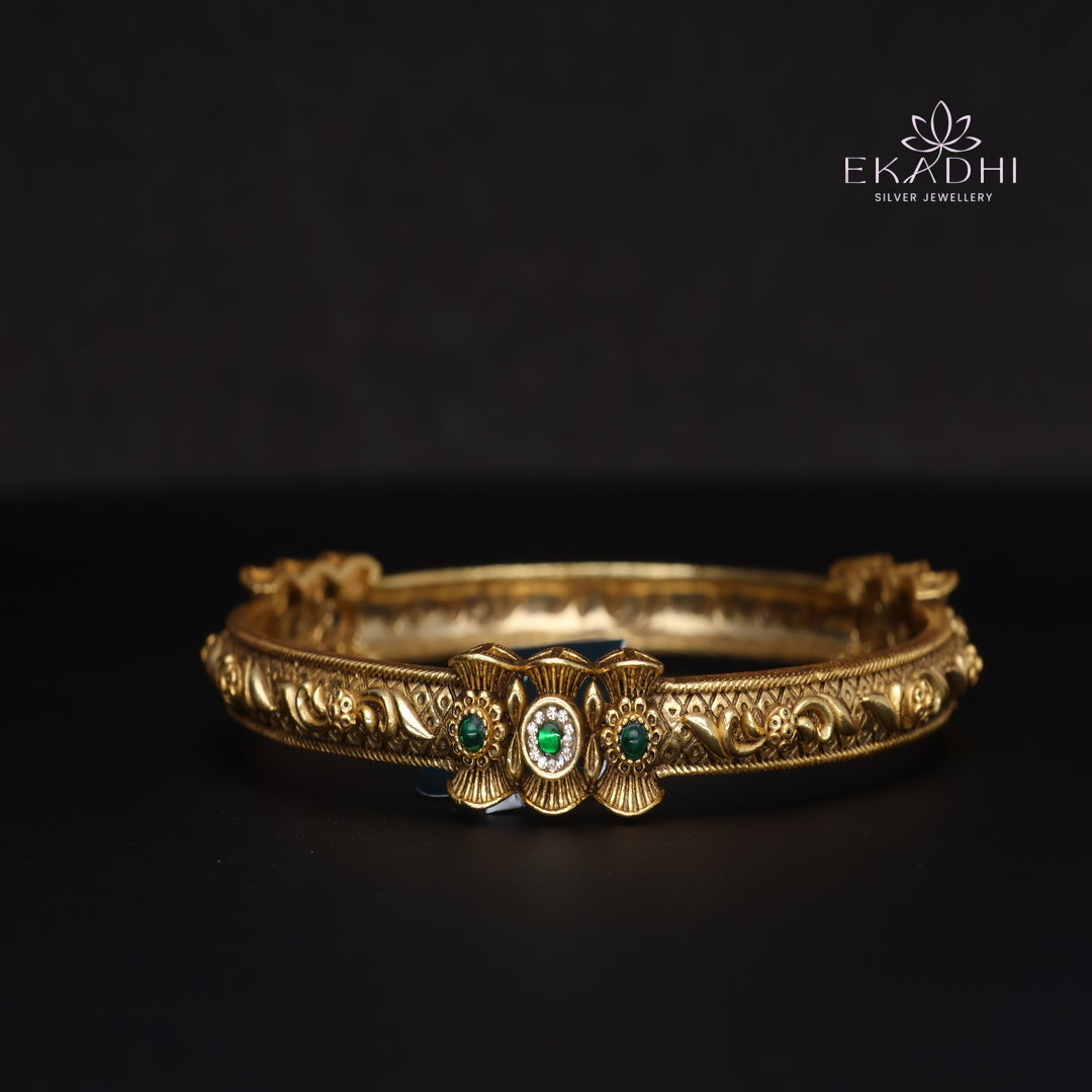 HJ15380-Nakshi CZ Silver Bangle with Traditional Motifs