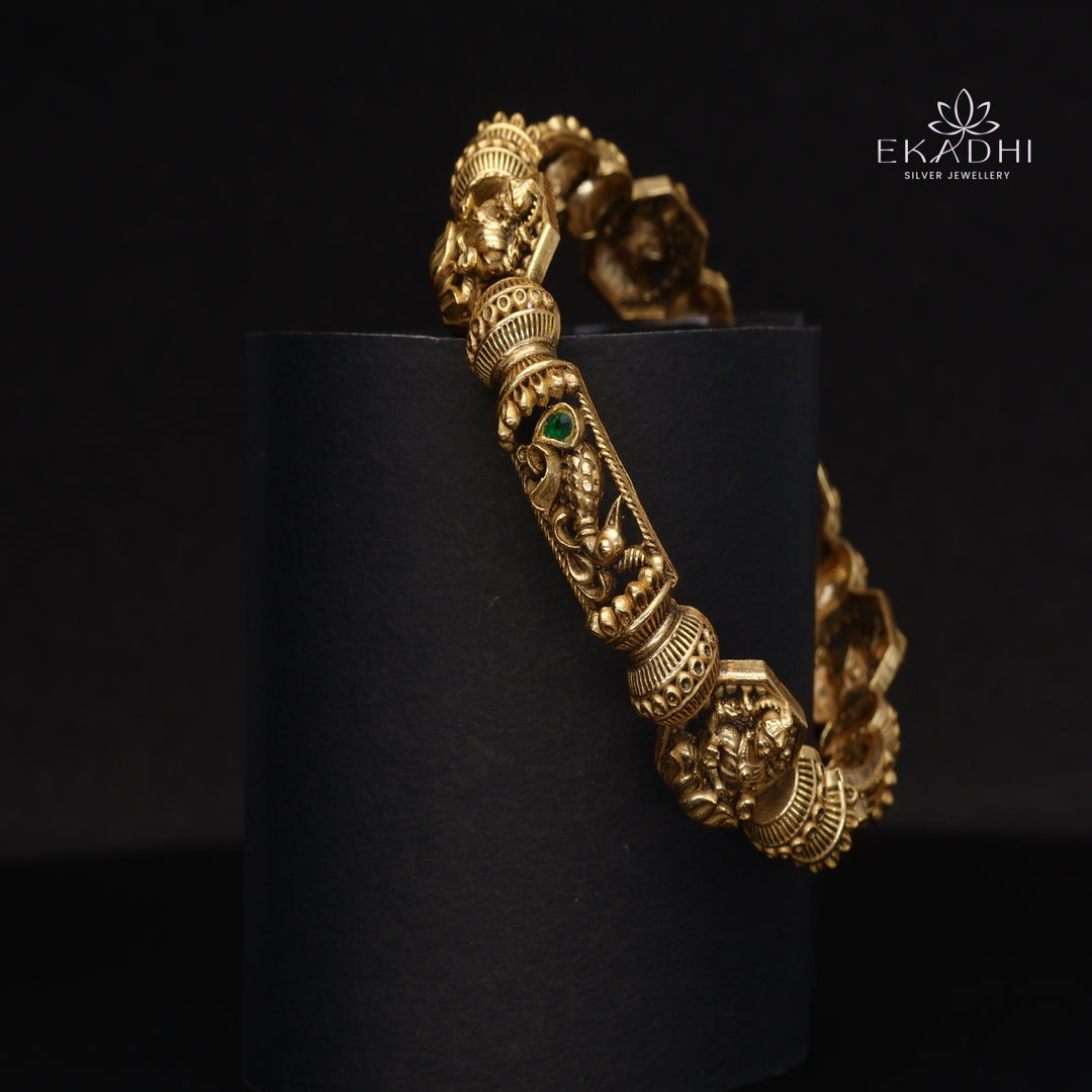 HJ15383- Nakshi CZ Silver Bangles with Traditional Motifs