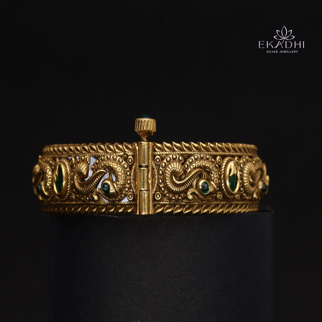 HJ15386-Nakshi CZ Silver Bangle with Traditional Motifs