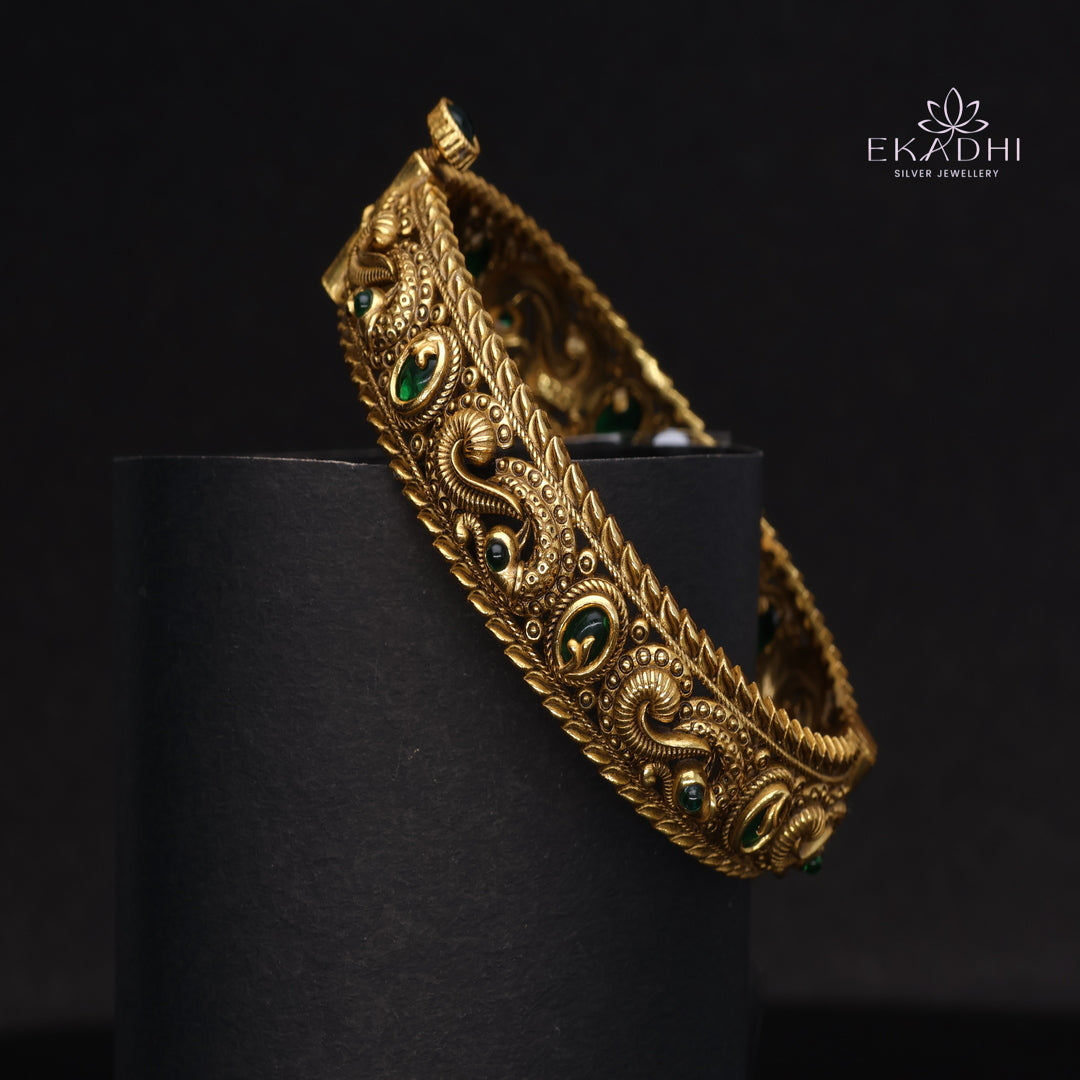 HJ15386-Nakshi CZ Silver Bangle with Traditional Motifs
