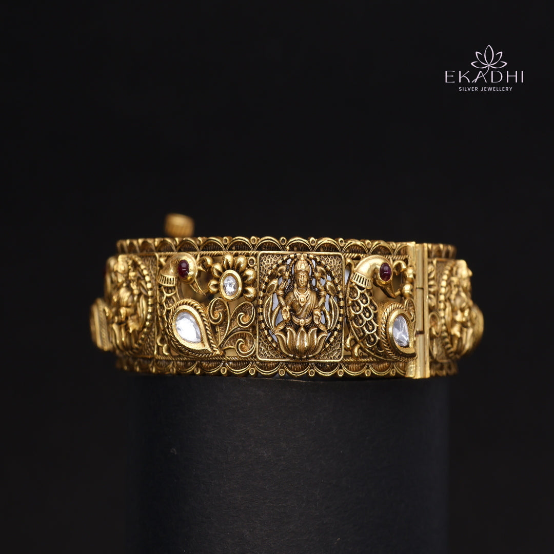 HJ15387-Nakshi CZ Silver Bangles with Traditional Motifs