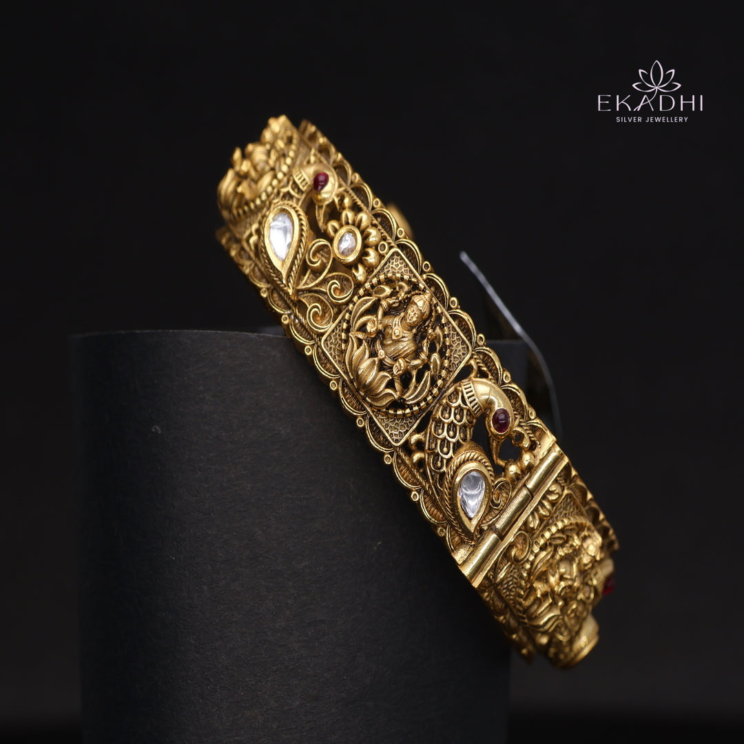 HJ15387-Nakshi CZ Silver Bangles with Traditional Motifs