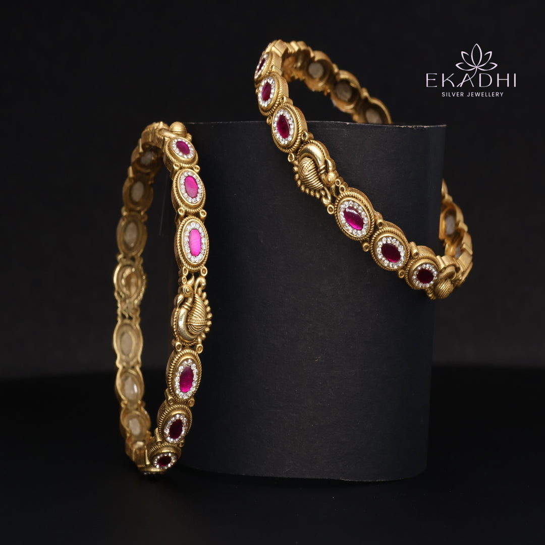 HJ15389-Nakshi Kundan Silver Bangles