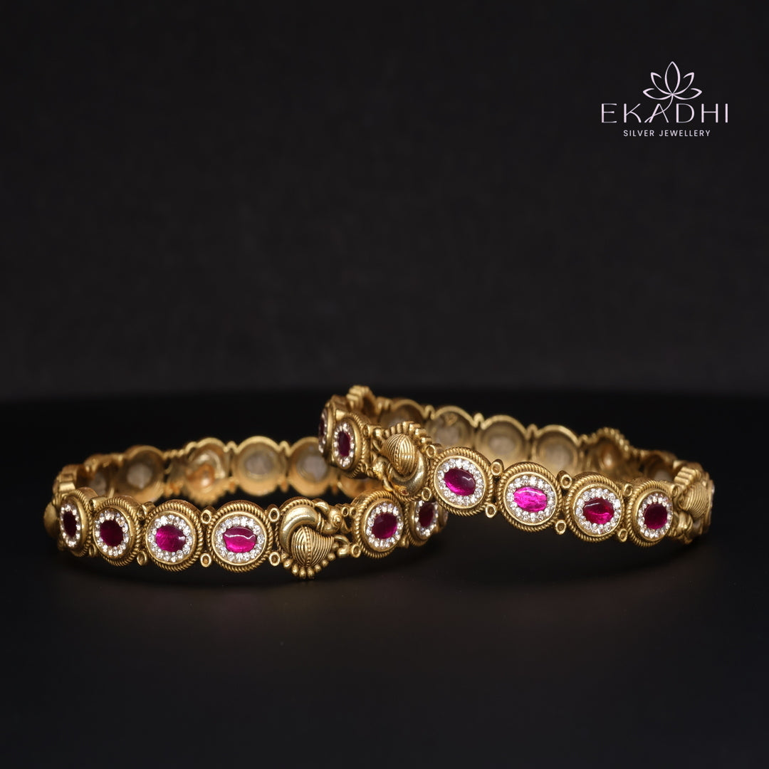 HJ15389-Nakshi Kundan Silver Bangles