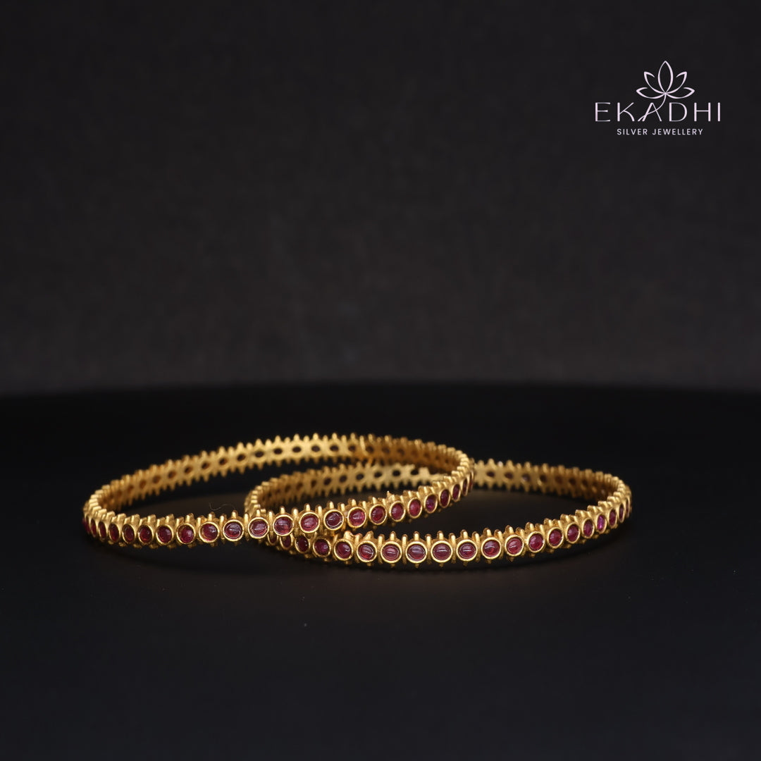 HJ15391- Nakshi CZ Silver Bangles with Traditional Motifs