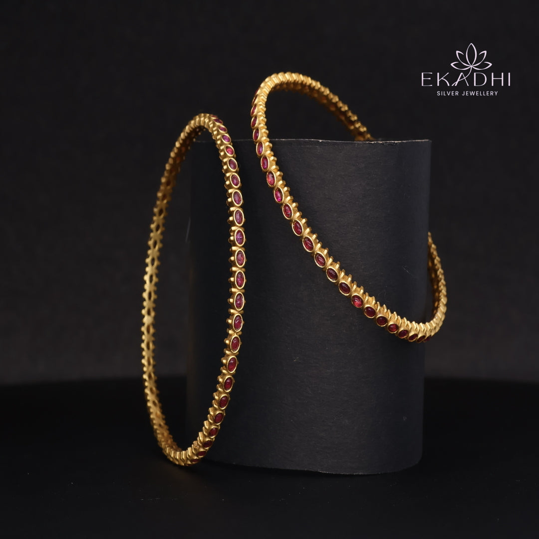 HJ15392-Nakshi CZ Silver Bangles with Traditional Motifs