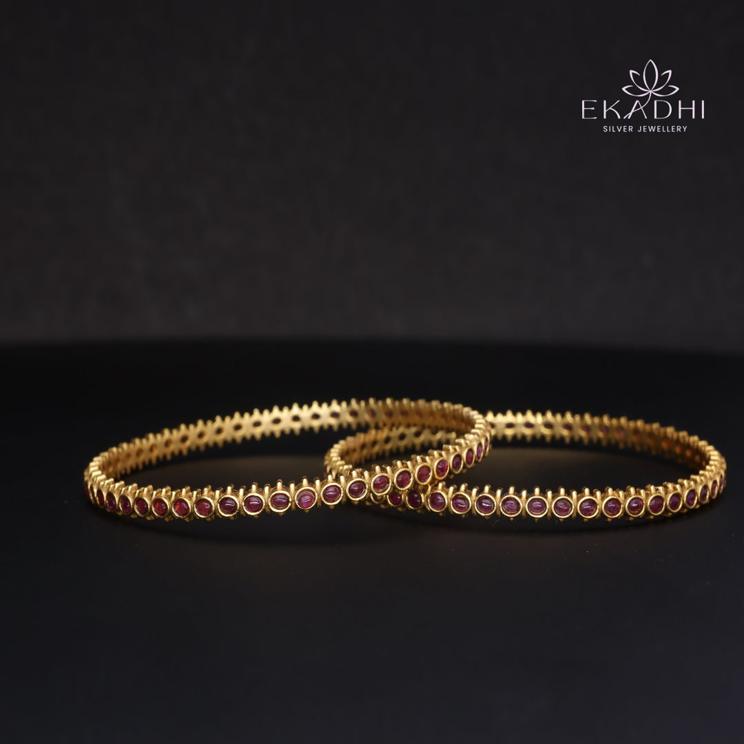 HJ15392-Nakshi CZ Silver Bangles with Traditional Motifs
