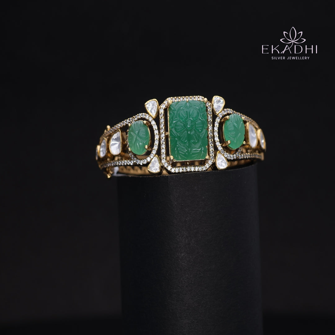 HJ15622- Mossanite Stone Silver Kada